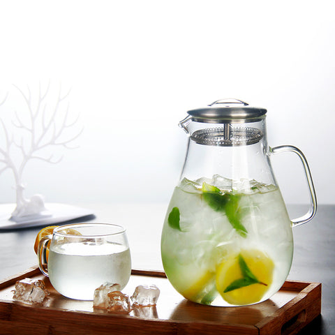 High borosilicate glass juice pot household filter glass cold water pot creative high color value high temperature resistance flat light cool water pot