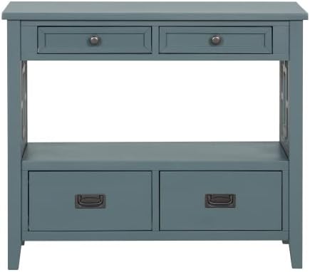 36'' Farmhouse Pine Wood Console Table Entry Sofa Table with 4 Drawers & 1 Storage Shelf for Entryway Living Room Bedroom Hallway Kitchen (Blue), YYUE-240503-08