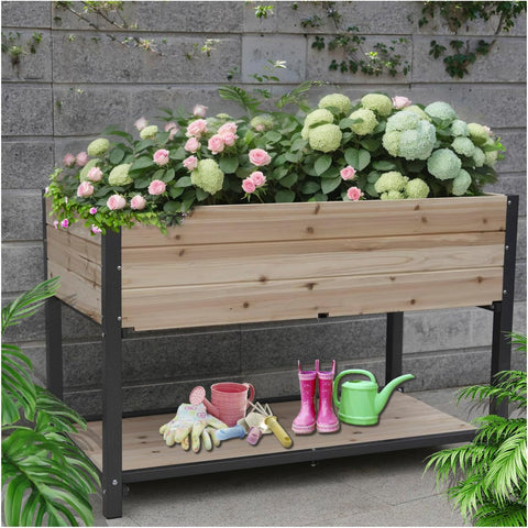 45" Iron-Wood Combined Growing beds with feet and Storage Racks. Suitable for Various Places Such as Gardens,backyards,terraces,Balconies,etc