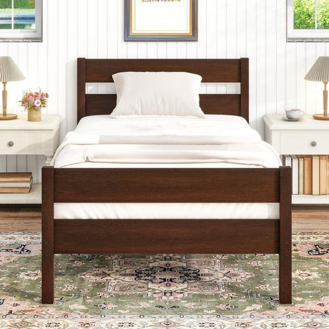 Twin Bed with Headboard and Footboard,Espresso