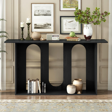 Modern and Curved Design Ash Veneer Console Table with Shelf,Suitable for Entryway,Hallway Living Room,Foyer,Corridor