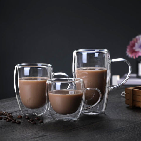 High borosilicate double-layer glass cup heat insulation household transparent cup milk coffee cup two-piece set