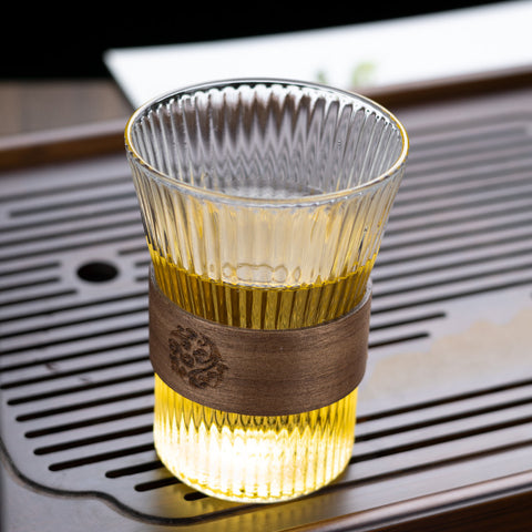 High borosilicate Chinese glass cup household heat insulation anti-scald vertical pattern tea cup living room guest drinking cup juice cup coffee cups