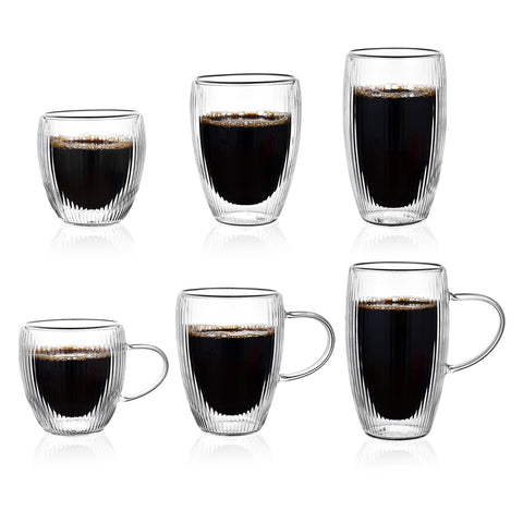 High borosilicate glass household heat insulation breakfast milk coffee cup vertical pattern high temperature resistant double glass cups