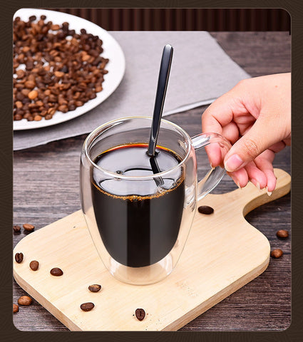 Borosilicate Double Layer Glass Coffee Mug Heat Insulation Heat Resistant American Simple Transparent Glass Mug With Handle Office Tea Cups