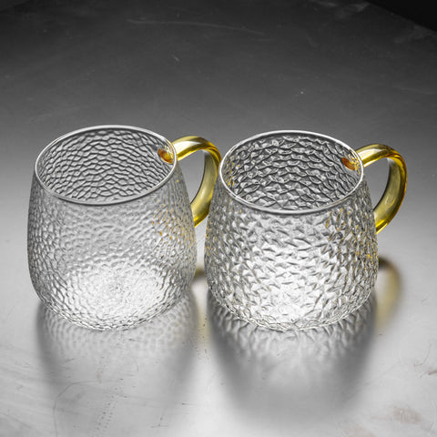 High borosilicate high temperature glass cup household mark milk coffee tea cup with handle high value hammer grain glass water cup