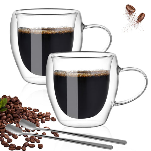 Double Glass Coffee Mug Insulated American Transparent Glass Mug with Handle Office Borosilicate Heat Resistant Tea Mugs