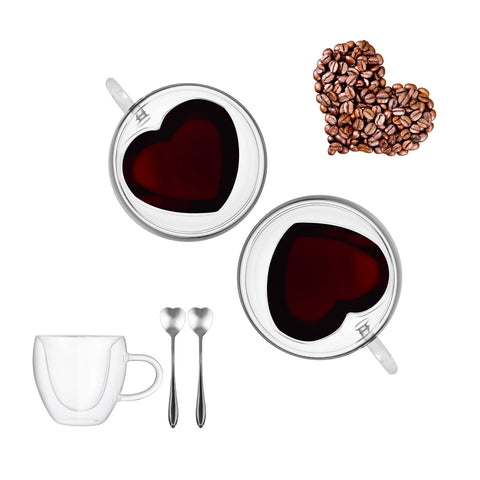 High borosilicate double layer love glass water cup glass cup coffee cup set with spoon home afternoon tea