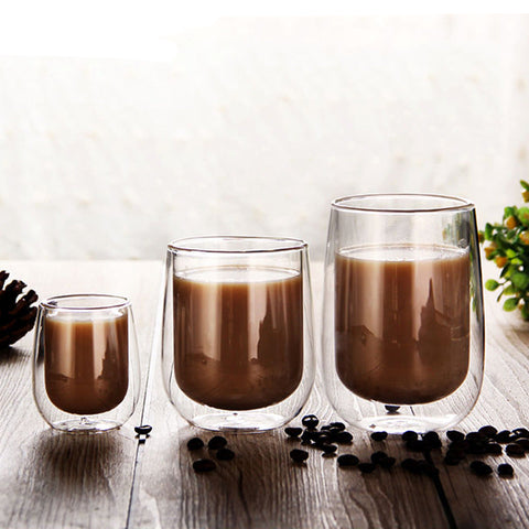 Wholesale creative heat insulation high borosilicate glass household milk cup coffee cup office tea cup double-layer glass cups