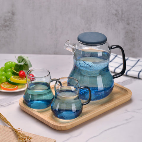 Glass cold water pot thickened gradient blue lucite pot household fashion creative large diameter colorful handle cool water bottle