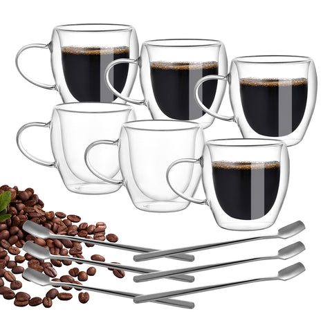 Borosilicate Double Layer Glasses Set of 6 Coffee Mugs Thermal Insulation With Spoon Office Heat Resistant Tea Mugs