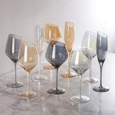 「Perfect for Celebrations」Angled-Bowl Crystal Wine Glasses with Gradient Coating - Professional Champagne Set for Hosting Events