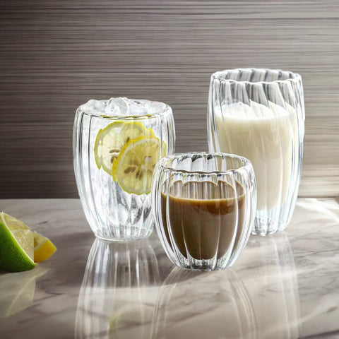 Household striped double-layer cup high borosilicate high temperature double-layer glass water cup simple tea cups high value coffee cups