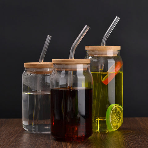 High borosilicate glass milk tea coffee cola cup net red high temperature resistant glass water cup with lid straws