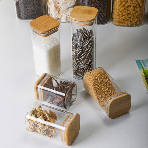 Spot wholesale high borosilicate glass storage jars household kitchen nuts groceries tea square storage sealed jar