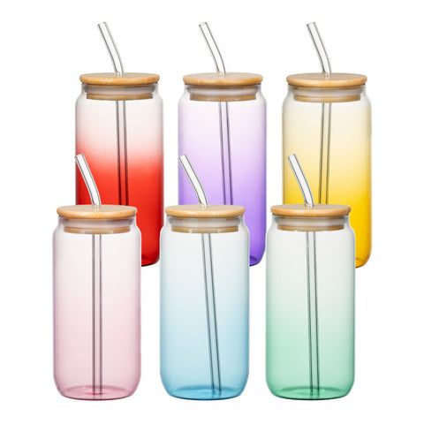 High borosilicate glass set of six home cold drink cola translucent gradient straw glass cups