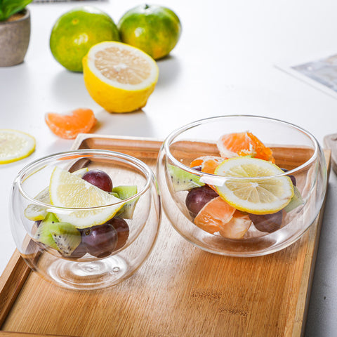 High Borosilicate Double Insulated Glass Bowl Transparent Household Double Fruit Salad Bowl Cereal Muesli Breakfast Salad Bowl