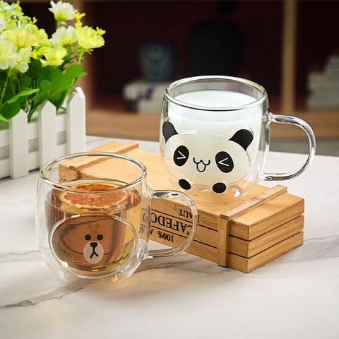 Animal party high temperature resistant glass cups ladies home drinking cups high value cute panda milk glass
