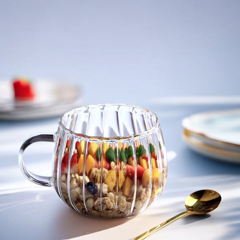 Borosilicate vertical petal glass cup with handle home milk oatmeal tea cup office tea coffee drinking cups