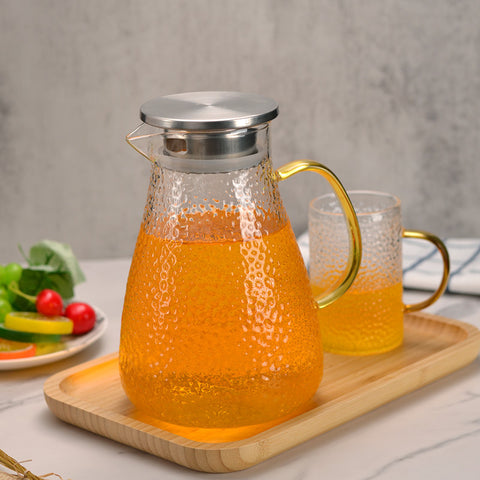 Cold water kettle glass high-temperature resistant household large-capacity cool water cup thickened tea kettle high-color hammer-eye pattern cool water kettle