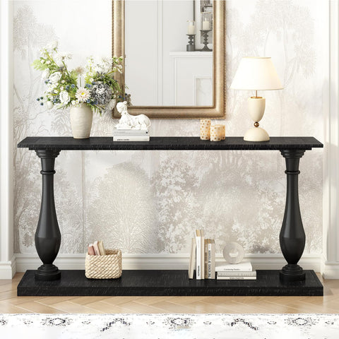 Vintage Sofa Table Console Table with Luxurious Pine Veneer and Elegance Vase-Leg Design,for Living Room Study Room Entryway Bedroom