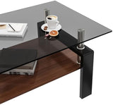 Rectangle Coffee Table, Tempered Glass Tabletop with MDF Layer, Modern Table for Living Room, Gray Glass