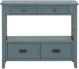 36'' Farmhouse Pine Wood Console Table Entry Sofa Table with 4 Drawers & 1 Storage Shelf for Entryway Living Room Bedroom Hallway Kitchen (Blue), YYUE-240503-08