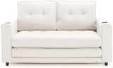 3-in-1 Upholstered Futon Sofa Convertible Sofa Bed,Foldable Tufted Loveseat with Pull Out Sleeper Couch Bed,Folding Mattres Love Seat Daybed W/Side Pockets and Cup Holder, Beige