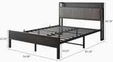 Full Size Bed Frame, Storage Headboard with Charging Station, Solid and Stable, Noise Free, No Box Spring Needed, Easy Assembly