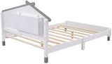 Full Size Wood Platform Bed with House-shaped Headboard and Motion Activated Night Lights (White+Gray), YYUE-240709-02
