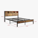Queen Bed Frame with Storage Headboard, Metal Platform Bed with Charging Station, Bookcase Storage, No Box Spring Needed, Easy Assembly, Noise-Free, Black