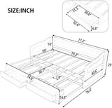 Wooden Daybed with Trundle Bed and Two Storage Drawers, Extendable Bed Daybed,Sofa Bed with Two Drawers, White