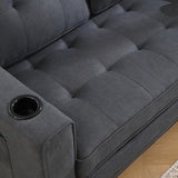 3-in-1 Upholstered Futon Sofa Convertible Sofa Bed,Foldable Tufted Loveseat with Pull Out Sleeper Couch Bed,Folding Mattres Love Seat Daybed W/Side Pockets and Cup Holder, Dark Gray