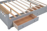 Queen Size Wood Platform Bed with Two Drawers and Wooden Slat Support,Gray+Natrual
