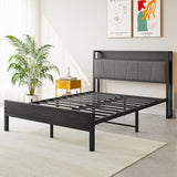 Full Size Bed Frame, Storage Headboard with Charging Station, Solid and Stable, Noise Free, No Box Spring Needed, Easy Assembly