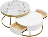 Modern Round Nesting Coffee Table with Drawers in White
