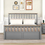 Queen Size Wood Platform Bed with Two Drawers and Wooden Slat Support,Gray+Natrual