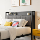 Full Size Bed Frame, Storage Headboard with Charging Station, Solid and Stable, Noise Free, No Box Spring Needed, Easy Assembly