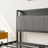 Full Size Bed Frame, Storage Headboard with Charging Station, Solid and Stable, Noise Free, No Box Spring Needed, Easy Assembly