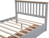 Queen Size Wood Platform Bed with Two Drawers and Wooden Slat Support,Gray+Natrual