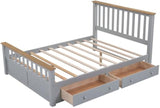 Queen Size Wood Platform Bed with Two Drawers and Wooden Slat Support,Gray+Natrual