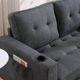 3-in-1 Upholstered Futon Sofa Convertible Sofa Bed,Foldable Tufted Loveseat with Pull Out Sleeper Couch Bed,Folding Mattres Love Seat Daybed W/Side Pockets and Cup Holder, Dark Gray