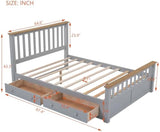 Queen Size Wood Platform Bed with Two Drawers and Wooden Slat Support,Gray+Natrual