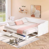Wooden Daybed with Trundle Bed and Two Storage Drawers, Extendable Bed Daybed,Sofa Bed with Two Drawers, White