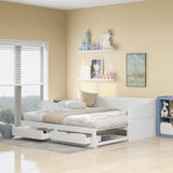 Wooden Daybed with Trundle Bed and Two Storage Drawers, Extendable Bed Daybed,Sofa Bed with Two Drawers, White