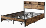 Queen Bed Frame with Storage Headboard and 4 Drawers