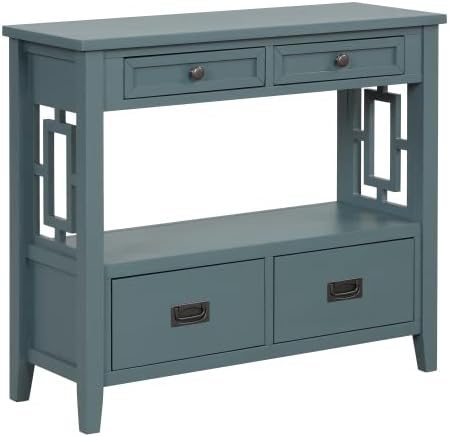 36'' Farmhouse Pine Wood Console Table Entry Sofa Table with 4 Drawers & 1 Storage Shelf for Entryway Living Room Bedroom Hallway Kitchen (Blue), YYUE-240503-08