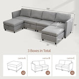 Convertible Sectional Sofa with Storage Seat 6 Seat Sofa with Reversible Chaise U Shaped Sectional Couch for Living Room,Light Grey