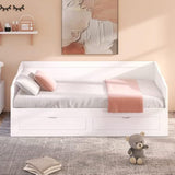 Wooden Daybed with Trundle Bed and Two Storage Drawers, Extendable Bed Daybed,Sofa Bed with Two Drawers, White