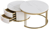 Modern 2 Pieces White Round Nesting Coffee Table with Drawers in 27.6''